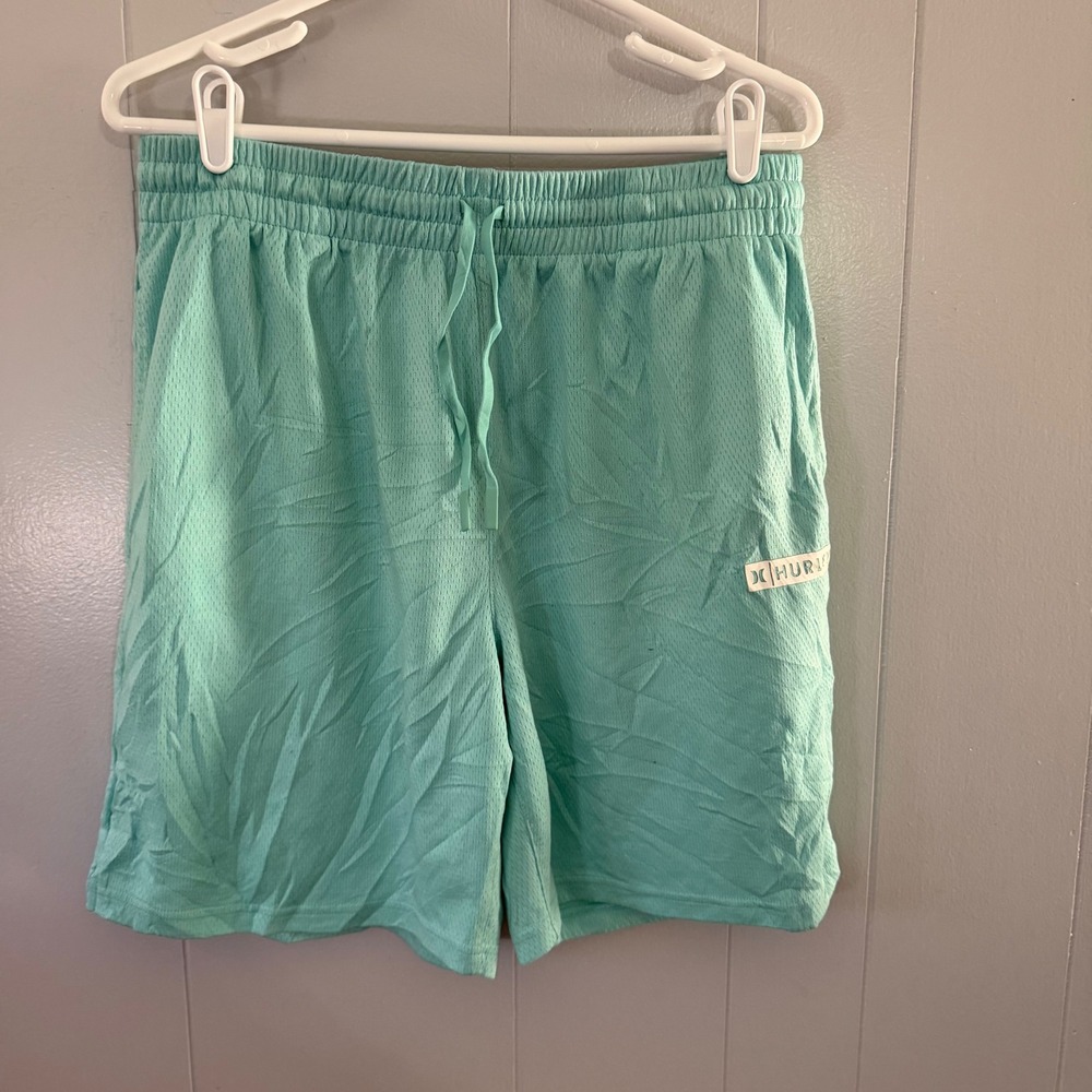 Hurley Mesh‎ Athletic Shorts Mens L Mint Green Drawstring Gym Sport